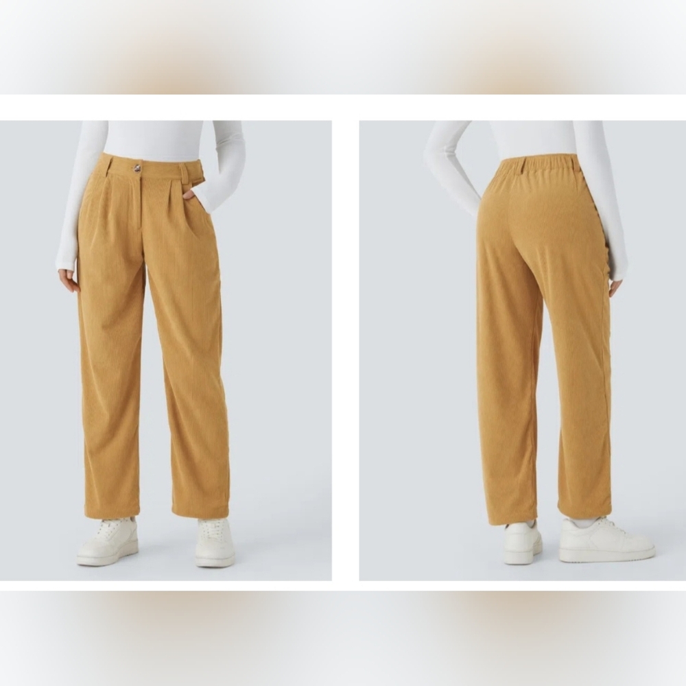 HALARA Mid Rise Zipper Pockets Corduroy Pants
